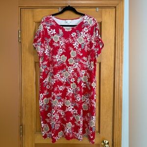 J.Jill Red Floral Knit Shift Dress XL Short Sleeve Pockets NWOT